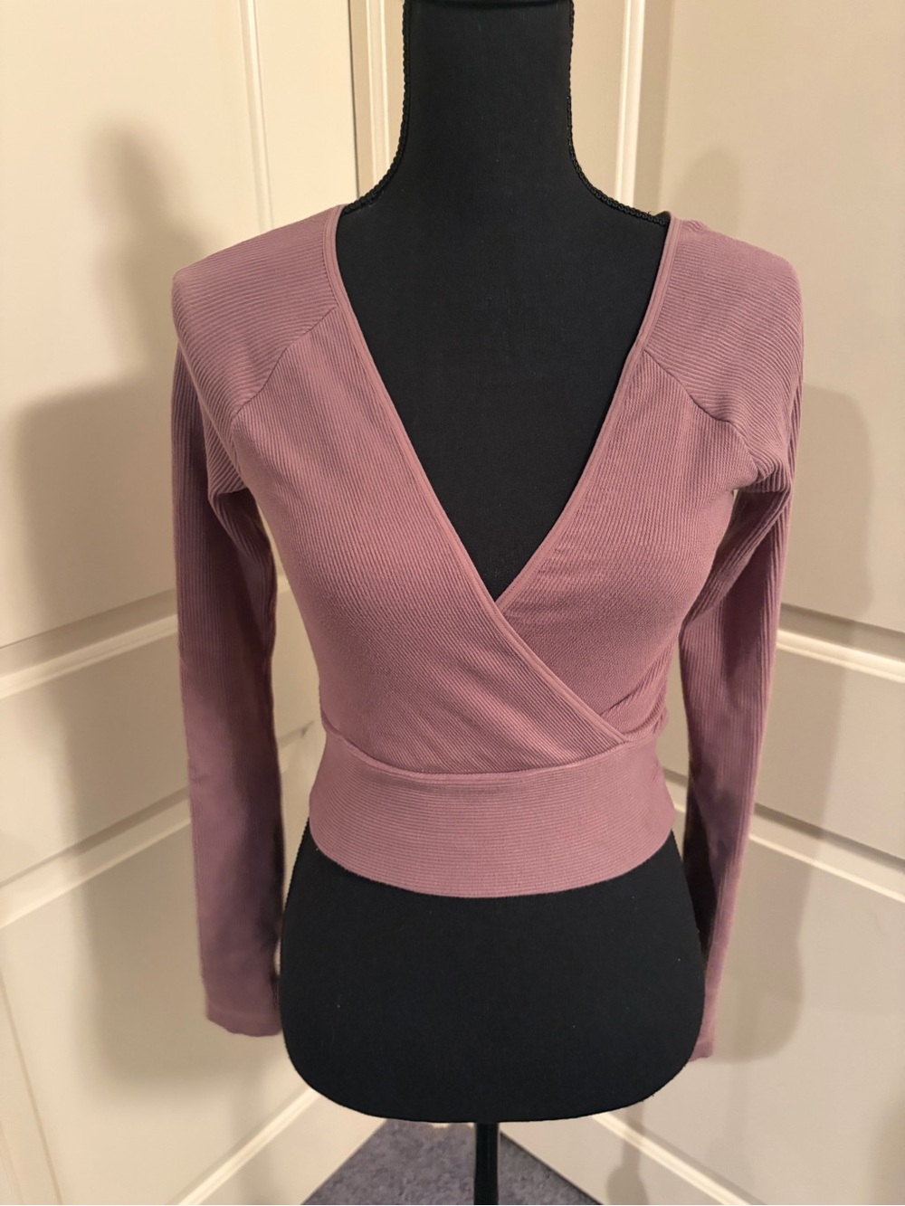 FP Movement by Free People Mauve Ribbed Wrap-Front Crop Top